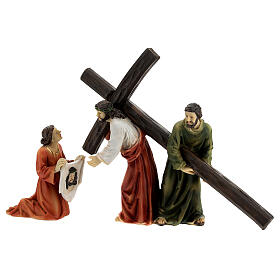 Subida ao Calvário Jesus Simão e Verônica resina pintada à mão 15 cm