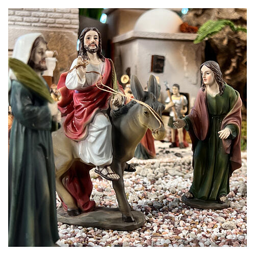 Entry into Jerusalem, set of 4, Easter creche, hand-painted resin, 6 in 6