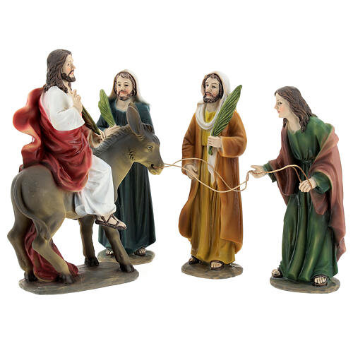 Entry of Christ to Jerusalem scene 4 pcs hand painted resin 15 cm 1