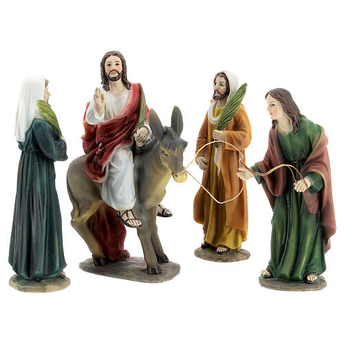 Entry of Christ to Jerusalem scene 4 pcs hand painted resin 15 cm 5