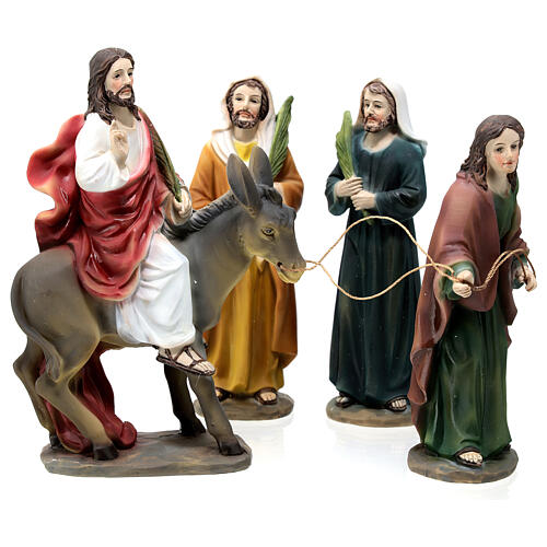 Entry of Christ to Jerusalem scene 4 pcs hand painted resin 15 cm 7