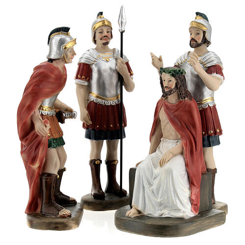 Crowning with thorns, set of 4, Passion of Christ, hand-painted resin, 6 in 1