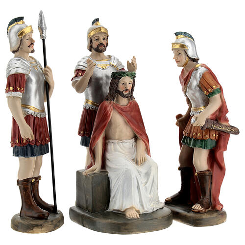 Crowning with thorns, set of 4, Passion of Christ, hand-painted resin, 6 in 5