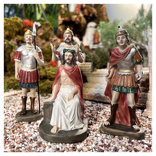 Crowning with thorns, set of 4, Passion of Christ, hand-painted resin, 6 in 6