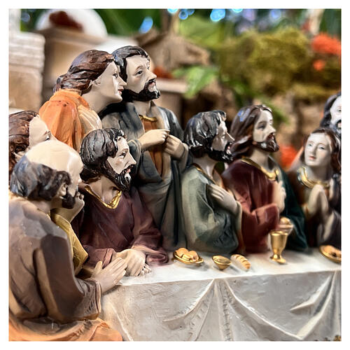 Last Supper scene wall relief hand painted resin 15 cm 9