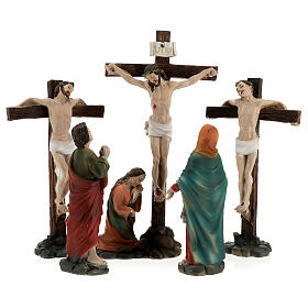 Crucifixión Jesús escena 5 piezas resina pintada a mano 20 cm