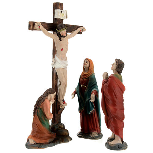Crucifixión Jesús escena 5 piezas resina pintada a mano 20 cm 3