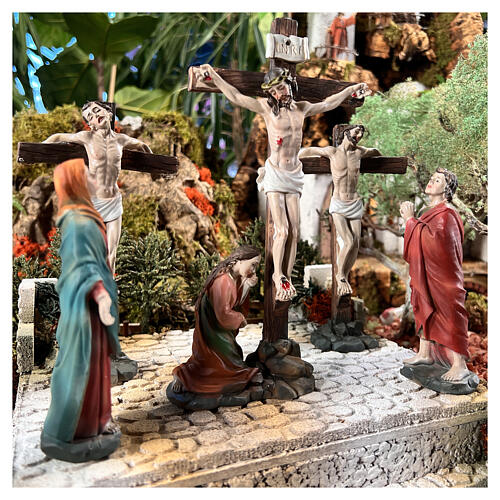 Crucifixión Jesús escena 5 piezas resina pintada a mano 20 cm 4