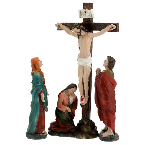 Crucifixión Jesús escena 5 piezas resina pintada a mano 20 cm 12
