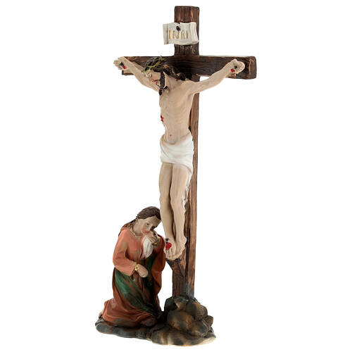 Crucifixión Jesús escena 5 piezas resina pintada a mano 20 cm 16