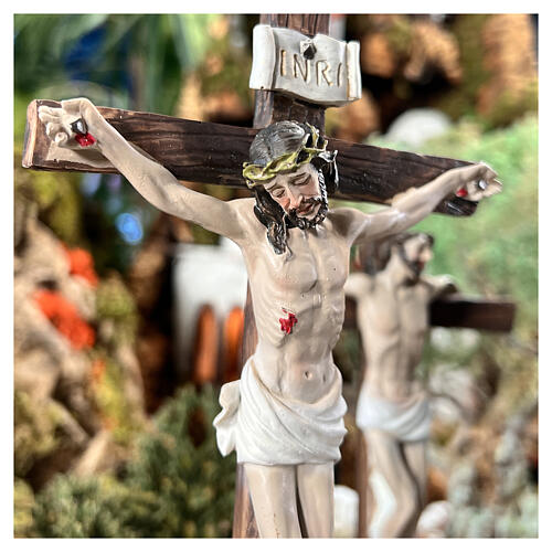 Ukrzyżowany Jezus scenka 5 części żywica ręcznie malowana 20 cm 2