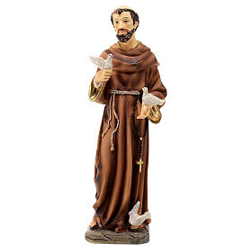 Statue of St. Francis with doves, painted resin, 12 in