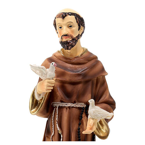 Statue of St. Francis with doves, painted resin, 12 in 2