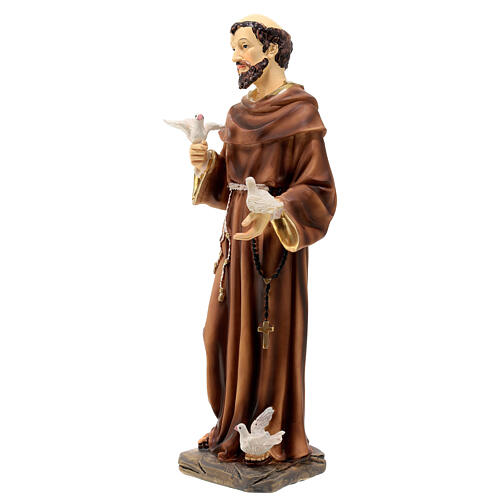 Statue of St. Francis with doves, painted resin, 12 in 3