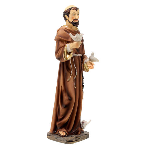 Statue of St. Francis with doves, painted resin, 12 in 5