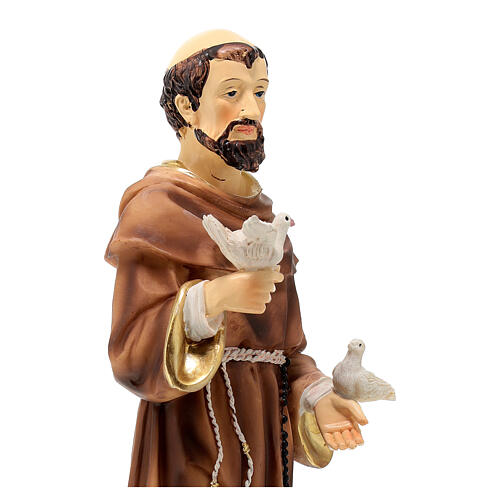 Statue of St. Francis with doves, painted resin, 12 in 6