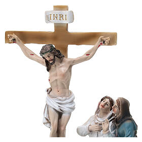 Crucifixión de Jesús escena resina pintada a mano 15 cm