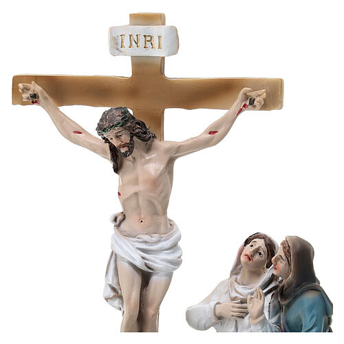 Crucifixión de Jesús escena resina pintada a mano 15 cm 2