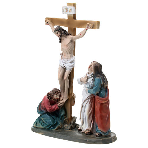 Crucifixión de Jesús escena resina pintada a mano 15 cm 3