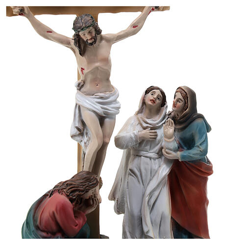 Crocifissione di Gesù scena resina dipinta a mano 15 cm 4