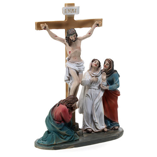Crocifissione di Gesù scena resina dipinta a mano 15 cm 5