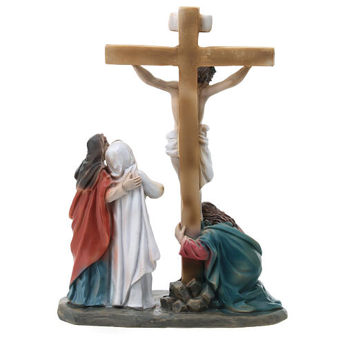 Crucificação de Jesus cena resina pintada à mão 15 cm 7