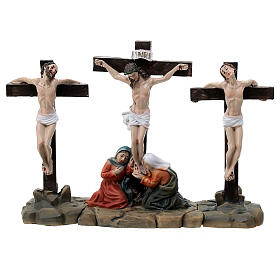 Crucifixión de Jesús escena 3 piezas resina pintada a mano 10 cm