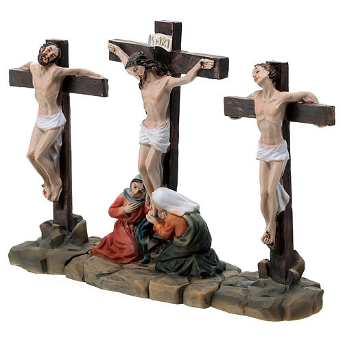 Crucifixión de Jesús escena 3 piezas resina pintada a mano 10 cm 3