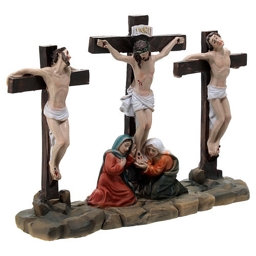 Crucifixión de Jesús escena 3 piezas resina pintada a mano 10 cm 5