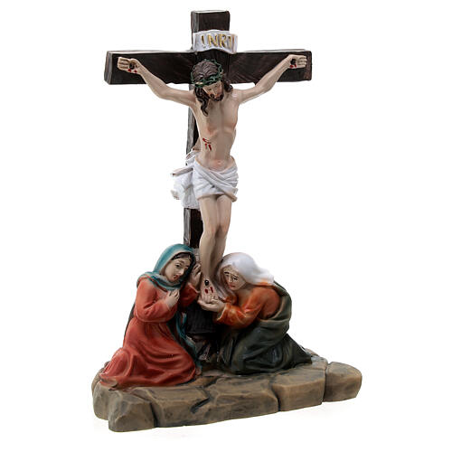 Crucifixión de Jesús escena 3 piezas resina pintada a mano 10 cm 7