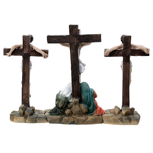 Crucifixión de Jesús escena 3 piezas resina pintada a mano 10 cm 8