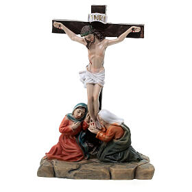 Crucifixion de Jésus scène 3 pcs résine peinte main 10 cm