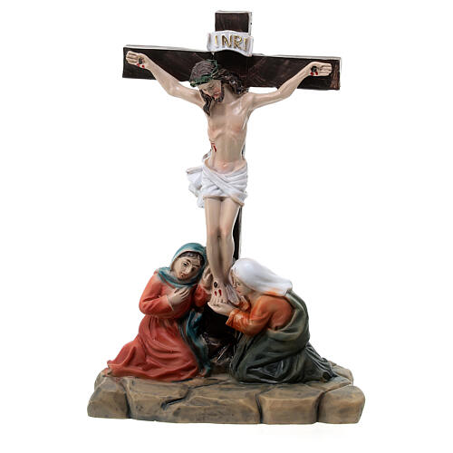 Crocifisso Statua Religiosa Con Scena Impreziosita - 31 Cm (12,25 Pollici) - Realizzata In Resina, Dipinta A Mano