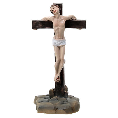 Crucificação de Jesus cena 3 peças resina pintada à mão 10 cm 6