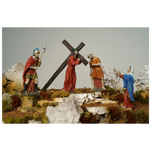 Subida al Calvario Jesús escena 4 piezas resina pintada a mano 15 cm 2