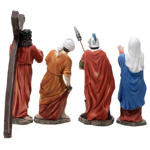Subida al Calvario Jesús escena 4 piezas resina pintada a mano 15 cm 10