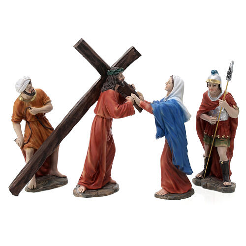 Jesus Ascent to Calvary Passion scene 4 pcs hand painted resin 15 cm 1