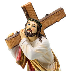 Jesús cae bajo la cruz estatua subida al Calvario resina pintada 30 cm