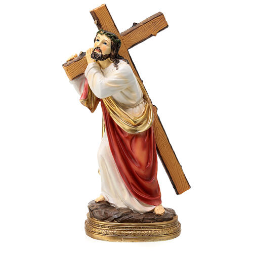 Jesús cae bajo la cruz estatua subida al Calvario resina pintada 30 cm 1