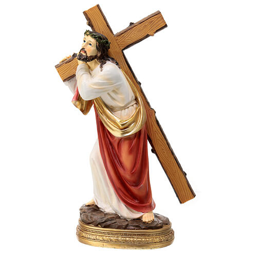 Jésus tombe avec la croix montée au Calvaire résine peinte main 30 cm 7