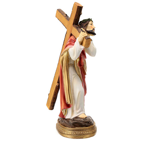 Gesù cade sotto croce statua salita al Calvario resina dipinta 30 cm 5