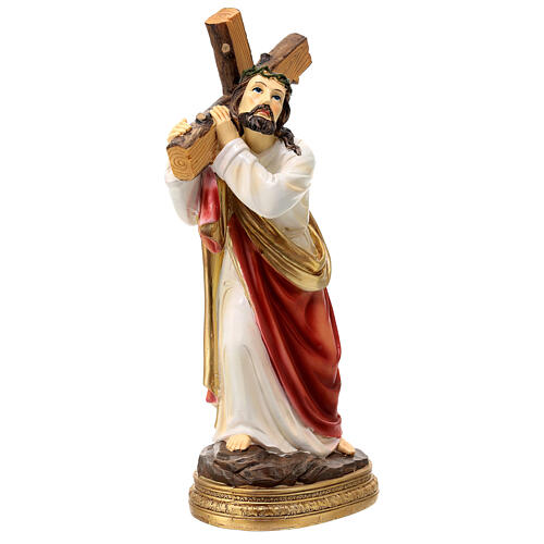 Jesus cai com a cruz subida ao Calvário resina pintada 30 cm 3