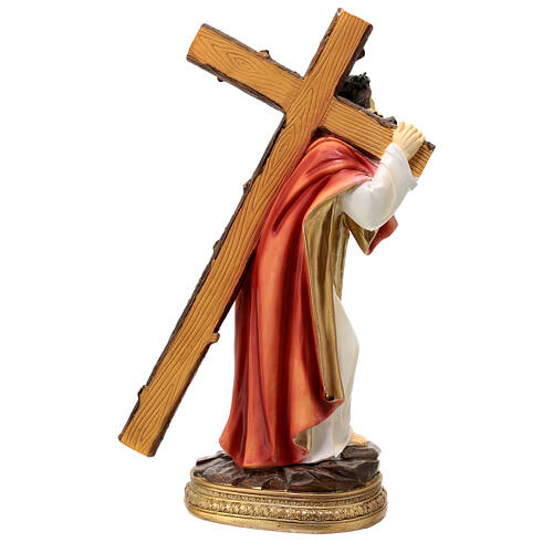 Jesus cai com a cruz subida ao Calvário resina pintada 30 cm 10