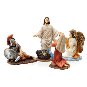 Résurrection de Jésus scène 4 pcs résine peinte main 10 cm