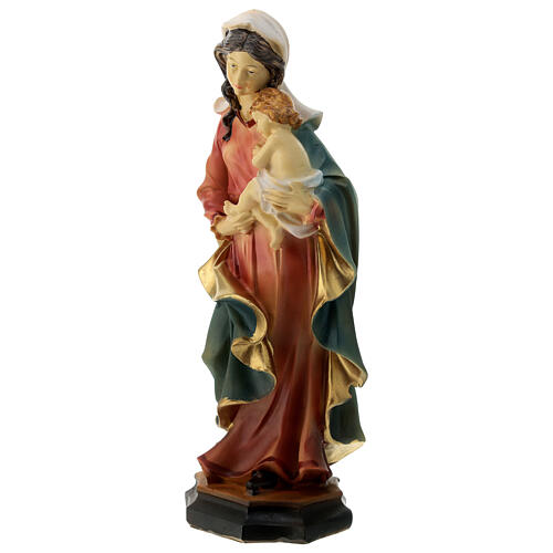 Our Lady with Child, thoughtful look, resin statue, 8 in 3