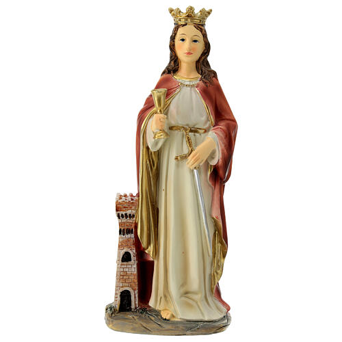 Saint Barbara, resin statue with golden details, 8 in 1
