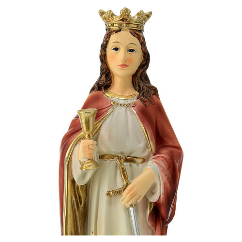 Saint Barbara, resin statue with golden details, 8 in 2