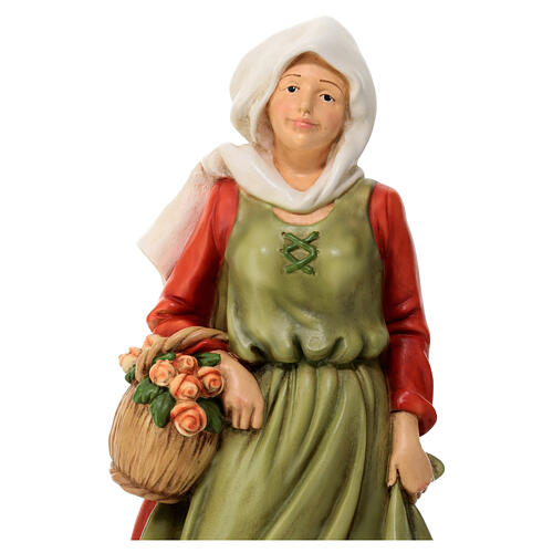 Estatua mujer con flores natividad material infrangible 40 cm exterior 2