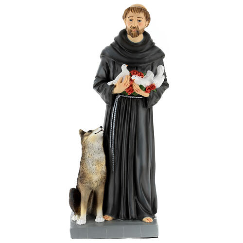 Franziskus und der Wolf, Statue, aus unzerbrechlichem Material, 40 cm, AUßEN 1