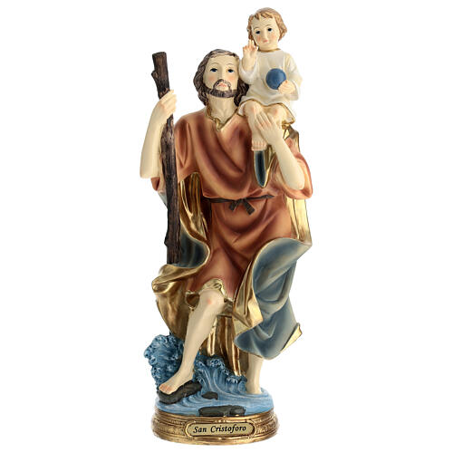 Heiliger Christopherus, Heiligenfigur, aus farbig gefassten Resin, 40 cm 1